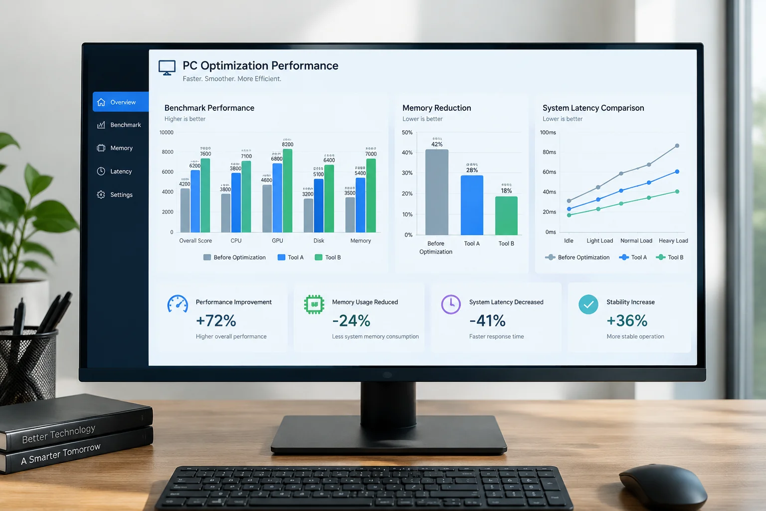System telemetry and diagnostic benchmark charts for Windows 11 optimization utilities